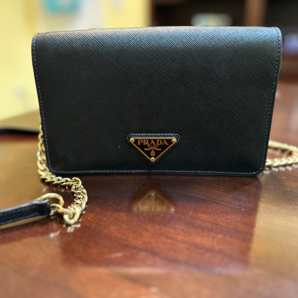 Prada Bandoliera, Flap Wallet with Removable Strap, Black